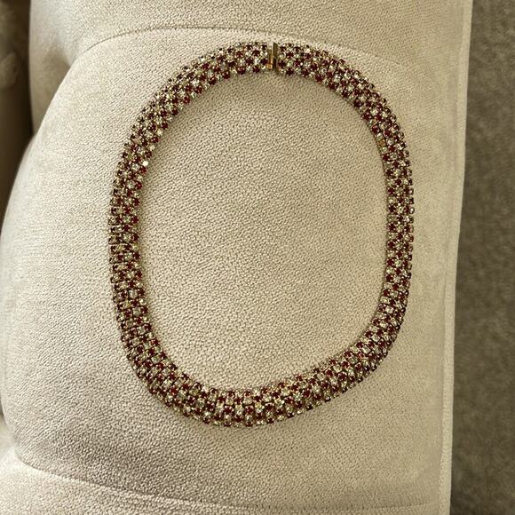 No brand Jewelry - Necklace- ruby and Austrian clear crystals Chocker 15 1/4 inch long choker..Gold